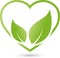 Heart and two leaves, nature and vegan logo