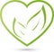 Heart and two leaves, nature and vegan logo