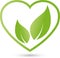 Heart and two leaves, nature and vegan logo