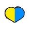 Heart Ukrainian flag on fire of war. Vector illustration Ukraine flag in the shape of a heart