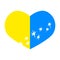 Heart of Ukrainian flag pierced by bullets. Ukraine flag in the shape of a heart