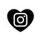 Heart vector black icon dedicated to social Instagram network. Media sign isolated camera lens, love symbol. Valentines day flat