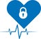 Heart vector icon, Love icon, Heartbeat icon, Love lock blue vector icon