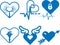 Heart vector icon, Love icon, love lock, heartbeat icon, Heart Love blue vector icon set.