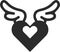 Heart vector icon, Love icon, Love wings black vector icon.