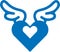 Heart vector icon, Love icon, Love wings blue vector icon.