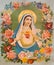 The Heart of Virgin Mary in the flowers. Typical catholic image printed in Germany from the end of 19. cent.