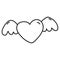 Heart with wings in doodle style linear drawing winged love