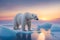 The heart of winter a lone polar bear gracefully traverses the frozen landscape generative by Ai