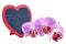 Heart, wooden plaque in the shape heart and orchids, Valentine`s Day