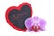 Heart, wooden plaque in the shape heart and orchids, Valentine`s Day