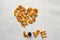 Heart and word Love made from orange peel