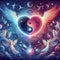 Heart with yin yang symbols. Twin flame. Unity of opposites. The concept of esoteric, spiritual love. Illustration for