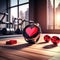 Heartbeat Companion: Wireless Smart Watch with Red Heart and Sports Equipment - Sport Fitness Gear for Both Men and Women