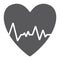 Heartbeat glyph icon, ecg and cardiology, heart cardiogram sign, vector graphics, a solid pattern on a white background.