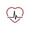 Heartbeat line with Heart red. Heart beat line black icon with red heart in linear design, isolated on white background. Pulse