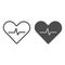 Heartbeat line and solid icon, Cardiology concept, Cardiogram sign on white background, heart with heartbeat pulse icon