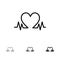 Heartbeat, Love, Heart, Wedding Bold and thin black line icon set