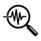 Heartbeat in magnifying glass icon. Cardiology symbol, magnifying glass on electrocardiogram. Medical pressure sign. Vector icon.