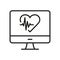 Heartbeat Monitoring. Cardiology Diagnosis. Heart Beat Medical Computer Line Icon. Cardiogram, ECG, EKG Linear Pictogram