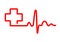 Heartbeat sign with medical cross. Vector illustration.