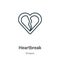 Heartbreak outline vector icon. Thin line black heartbreak icon, flat vector simple element illustration from editable shapes