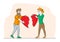 Heartbroken Couple Parting, Divorce. Man and Woman Characters Trying to Put Together Parts of Broken Heart