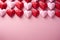 Heartfelt decor Red paper cut hearts on a pink backdrop