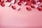 Heartfelt decor Red paper cut hearts on a pink backdrop