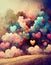 hearts as balloons in the sky, dreamy fairytale gift card, ai generated image