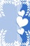 Hearts on background with floral decoration in blue