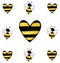 Hearts and bees. The stripes are black and yellow.The pattern of insects.
