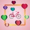 Hearts and bike illustration vector. bicycle design red background