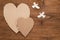 Hearts and birds made of cardboard