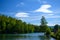 Hearts in clouds above reservoir Harcov in Liberec