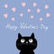 Hearts and cute cartoon cat. Flat design style. Happy Valentines day card. Rose quartz serenity color background