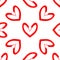Hearts drawn by hand with rough brush. Romantic seamless pattern.