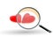 Hearts examine focus on couple  relationships red 2 valentines day isolated love  - 3d rendering