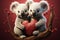 Hearts filled 3D koala duo illustration embodies adorable love connection