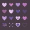 Hearts flat icon set in purple and pink color