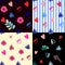 Hearts and flowers pattern seamless vector set