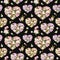 Hearts with flowers for Valentine day. Floral pink sakura, cherry blossom. Watercolor repeating pattern at contrast