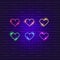 Hearts in gay pride colors neon icon. LGBT neon signs. Gay Pride concept. Vector illustration for design. Love glowing logo, light