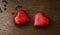 Hearts.Glittery hearts decoration on wooden background.Romantic