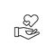 Hearts in hand line icon