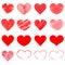 Hearts icon collection. Live broadcast of video, chat, likes. Collection of heart illustrations, love symbol icons set. Red hearts