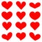 Hearts icon collection. Live broadcast of video, chat, likes. Collection of heart illustrations, love symbol icons set. Red hearts