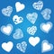 Hearts. Icons set stylized blueprint.