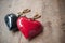 Hearts Key ring black and red on wooden background