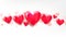 Hearts are lined up horizontally. 3D balloons in shape of heart. Horizontal banner, template for greeting card.